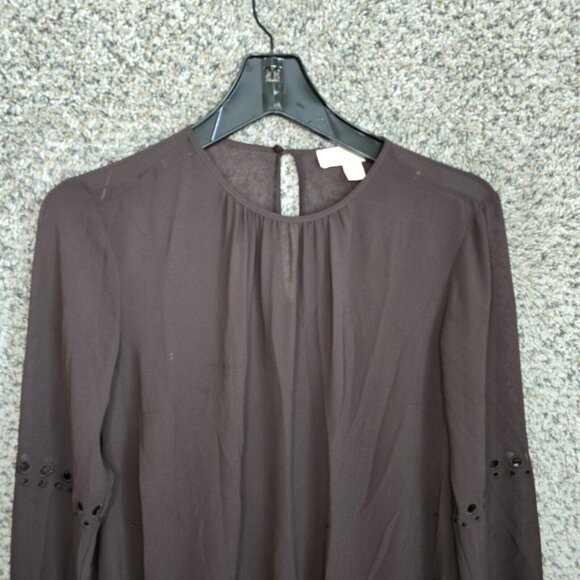 Michael Kors Top Womens Small Brown Sheer Keyhole Button Blouse Casual Ladies - Picture 4 of 7